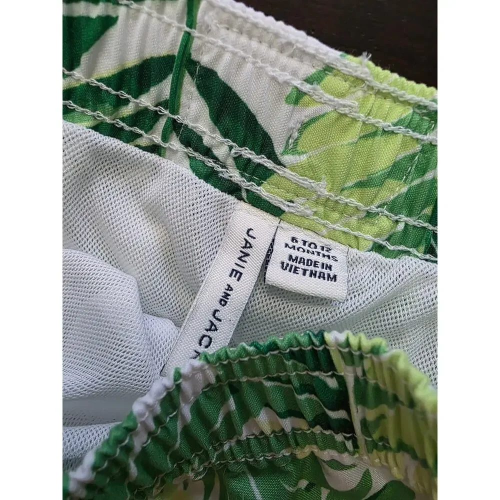 Janie & Jack Tropical Leaves Green Swim Trunks Size 6 - 12 Months